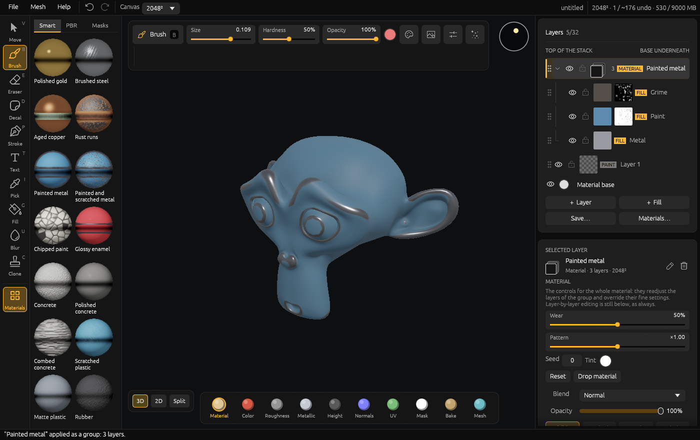 MaterialEX with a painted metal material on a 3D model