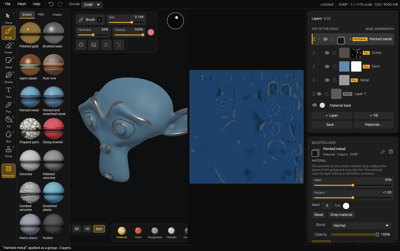 Model and texture atlas side by side