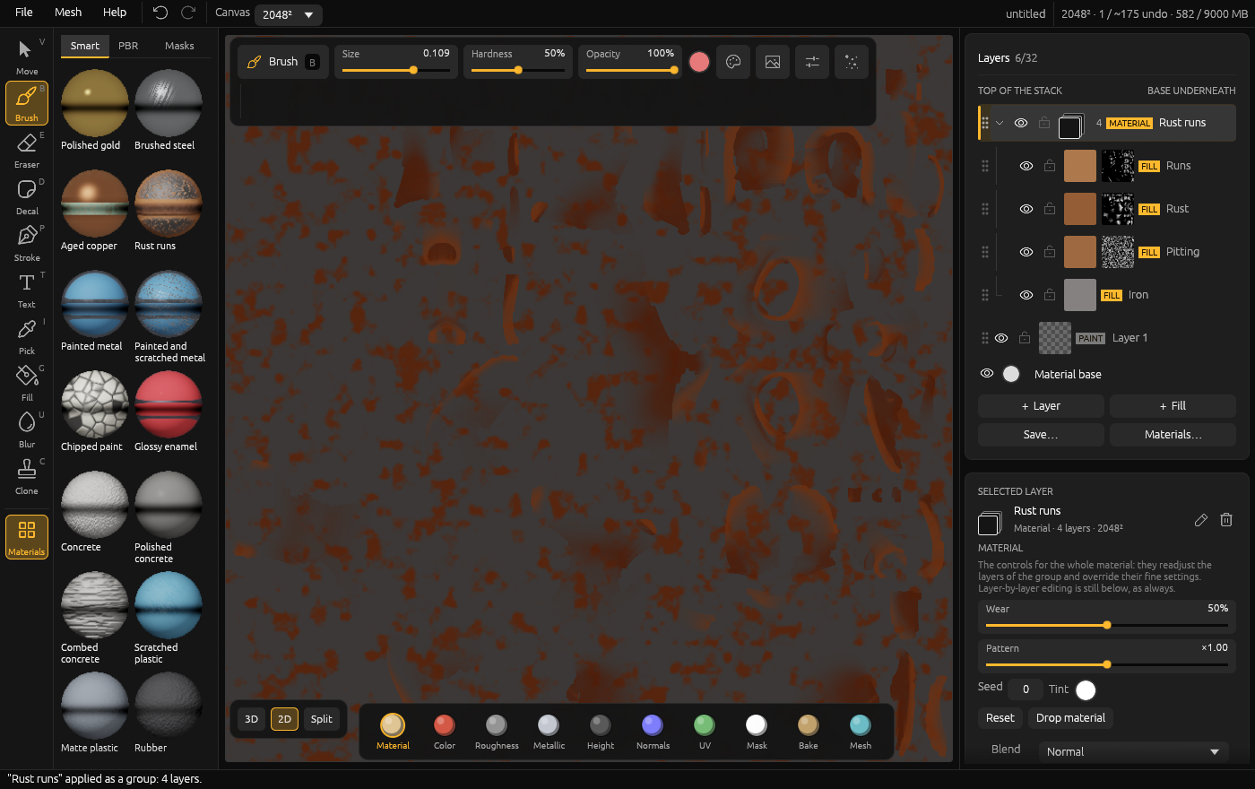 The unwrapped texture in the 2D view
